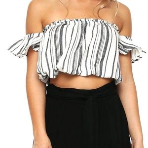 Shore Saint Tropez Grey and White Crop Top